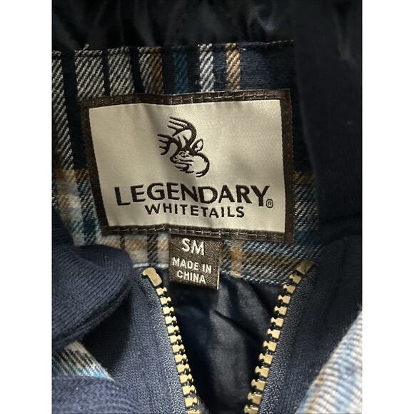 Legendary Whitetails Blue Plaid Quilt Lined Hooded Flannel Shirt Mens Small - Picture 3 of 8